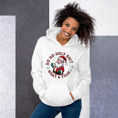 Ho Ho Holy Shit What A Year (Funny Christmas Santa) Hoodie - Color: Red