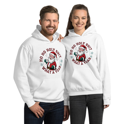 Ho Ho Holy Shit What A Year (Funny Christmas Santa) Hoodie - Color: White