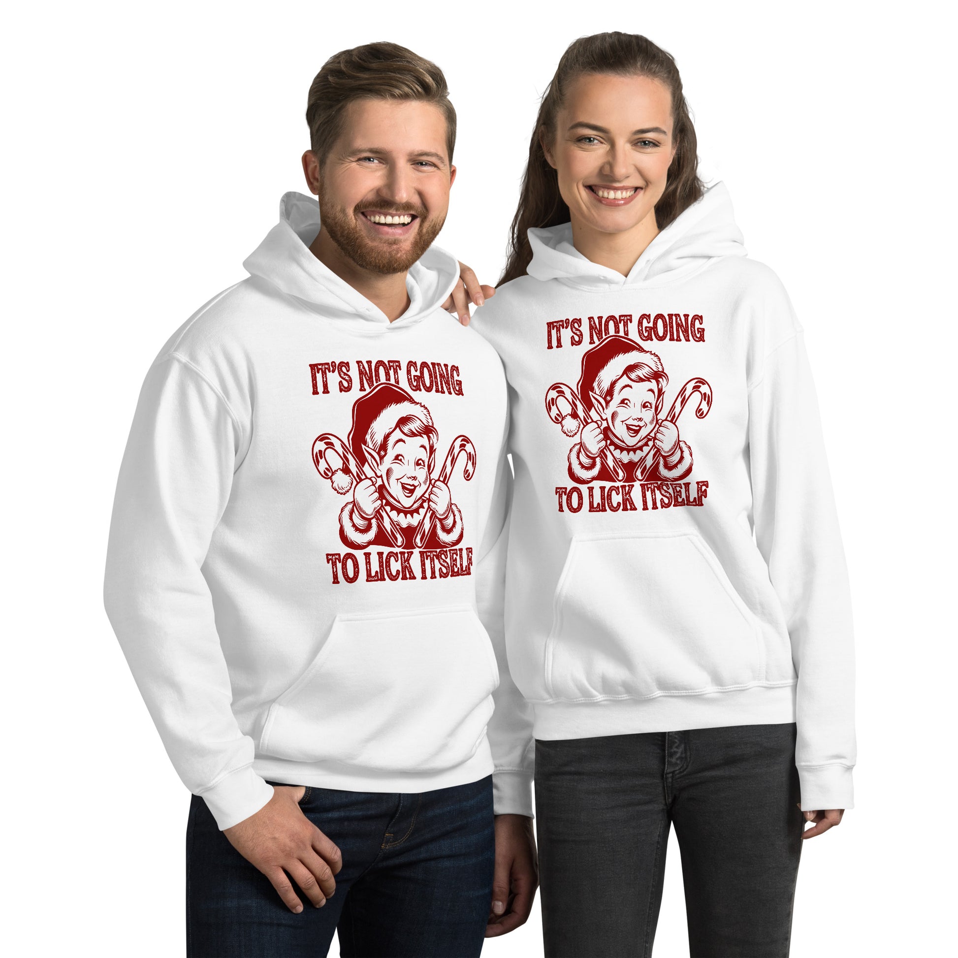 It's Not Going To Lick Itself (Naughty Christmas Elf) Hoodie - Color: White