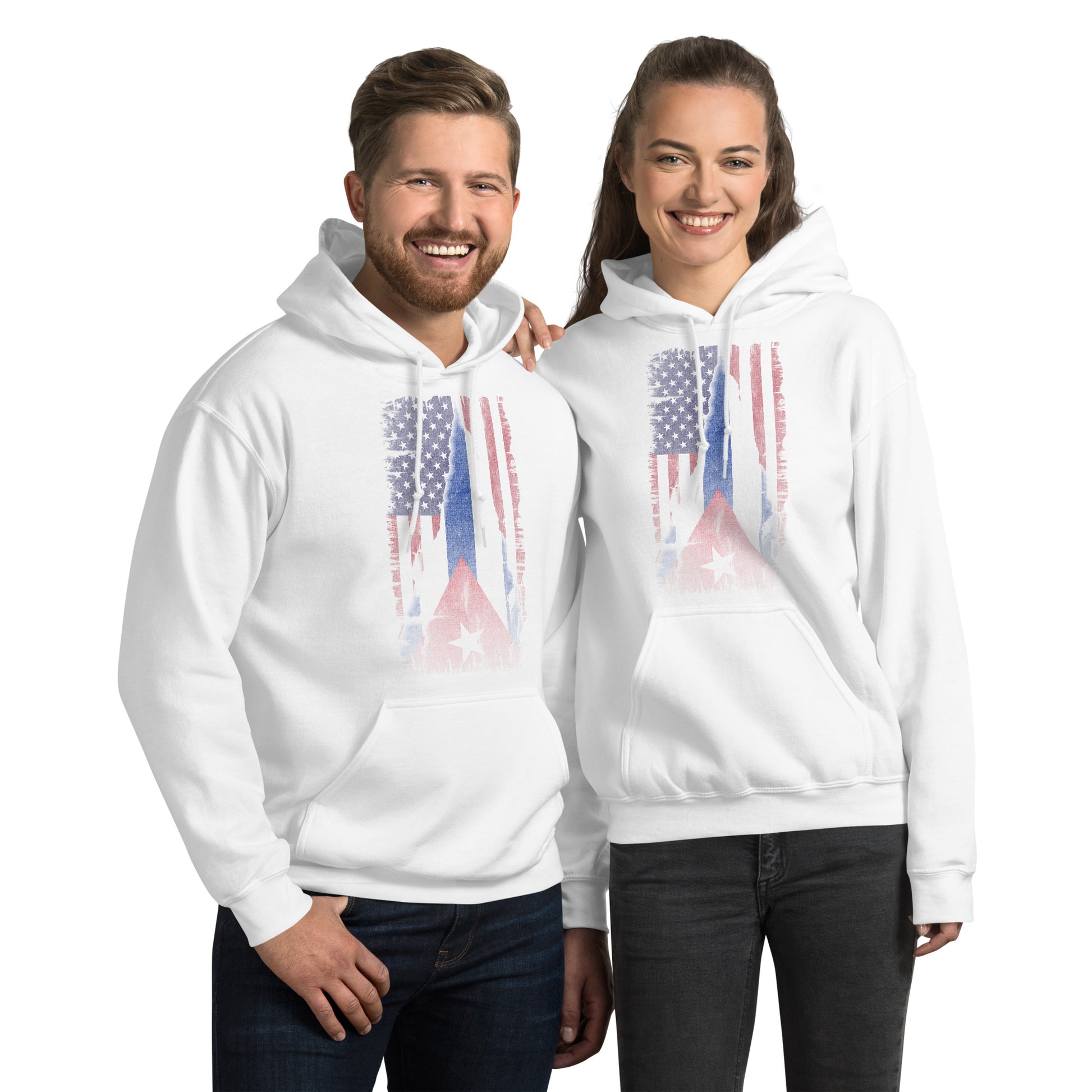 Cuban American Flag Hoodie – Vintage Dual Heritage Color: White