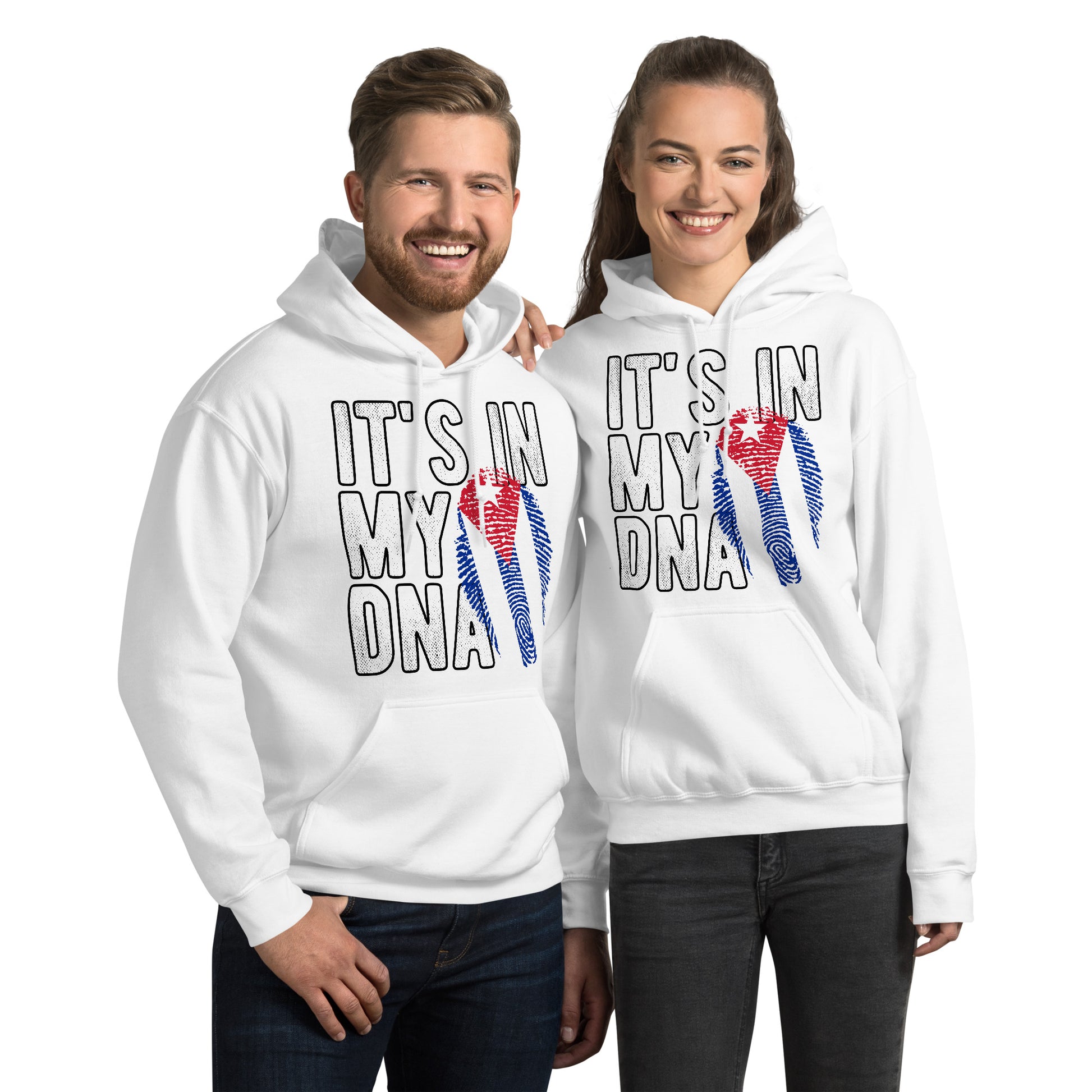 Cuban DNA Hoodie – Fingerprint Flag Design Color: White