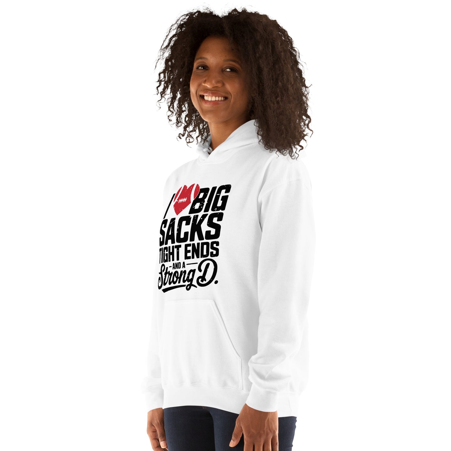 I Love Big Sacks Tight Ends and A Strong D Hoodie (Football Season) - Color: Dark Heather