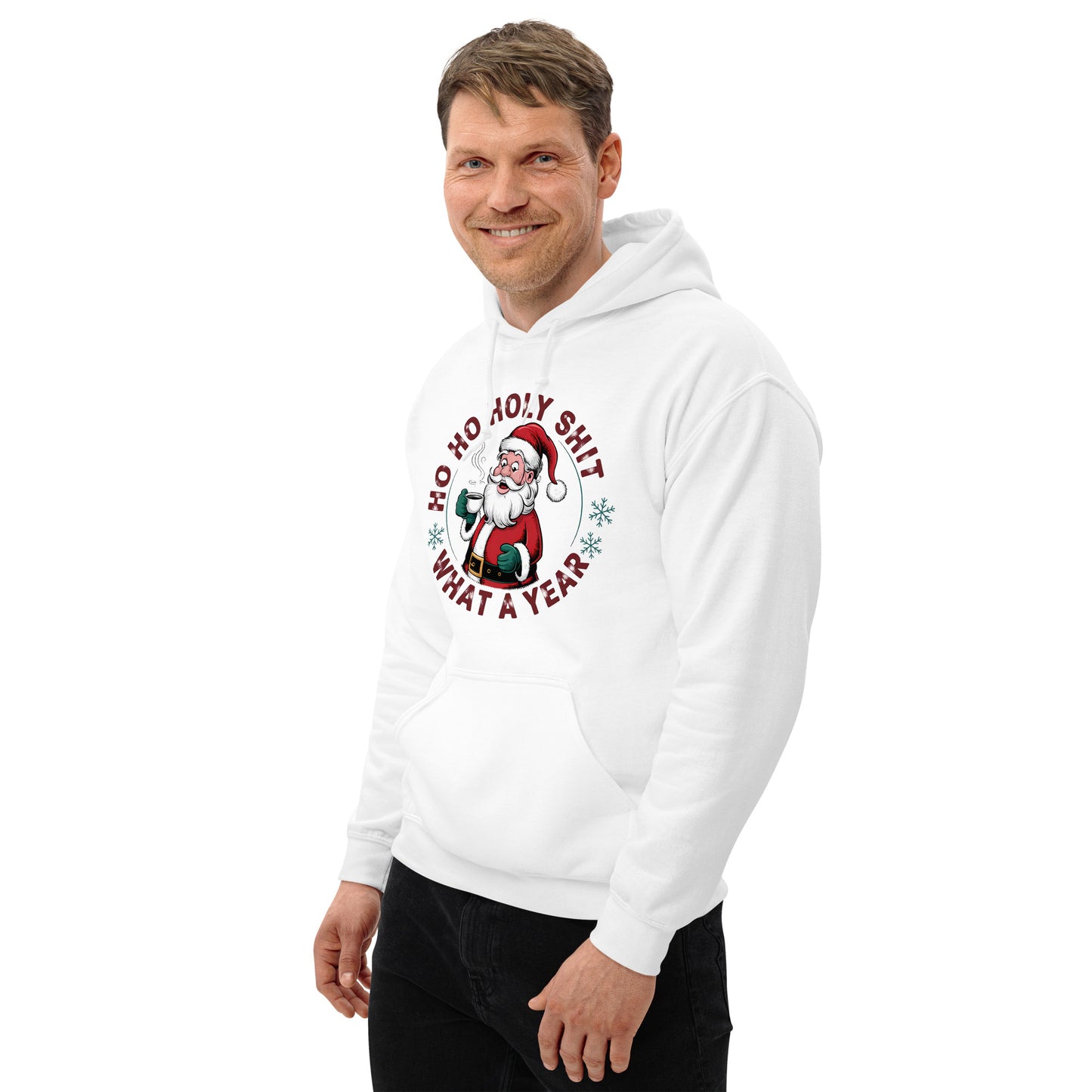 Ho Ho Holy Shit What A Year (Funny Christmas Santa) Hoodie - Color: Red