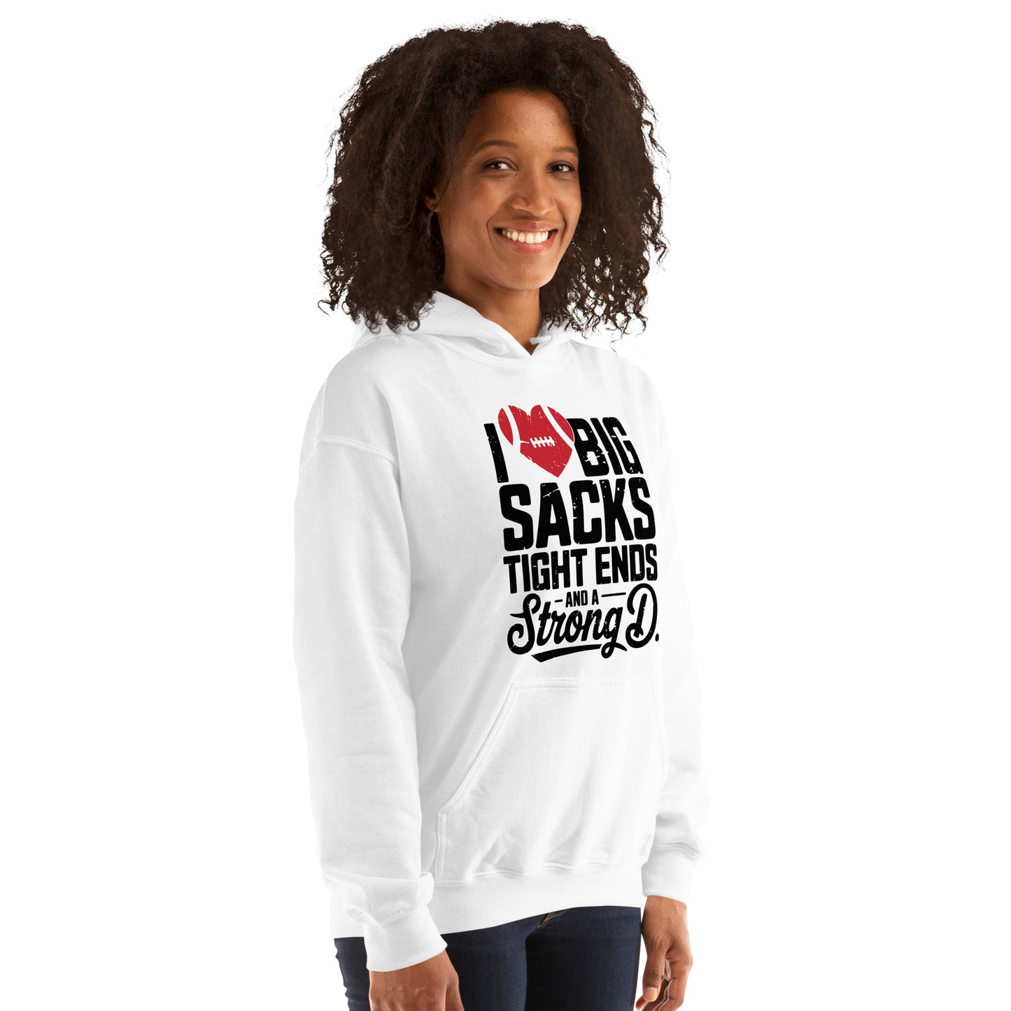 I Love Big Sacks Tight Ends and A Strong D Hoodie (Football Season) - Color: Dark Heather