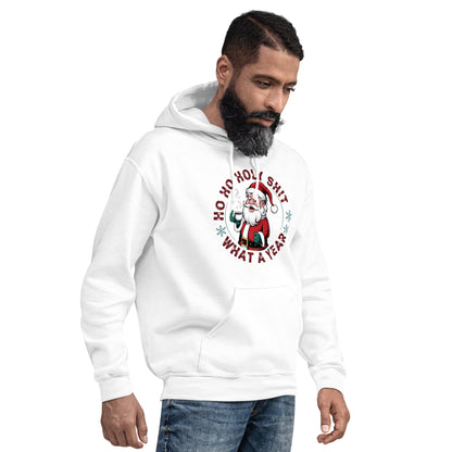 Ho Ho Holy Shit What A Year (Funny Christmas Santa) Hoodie - Color: Red