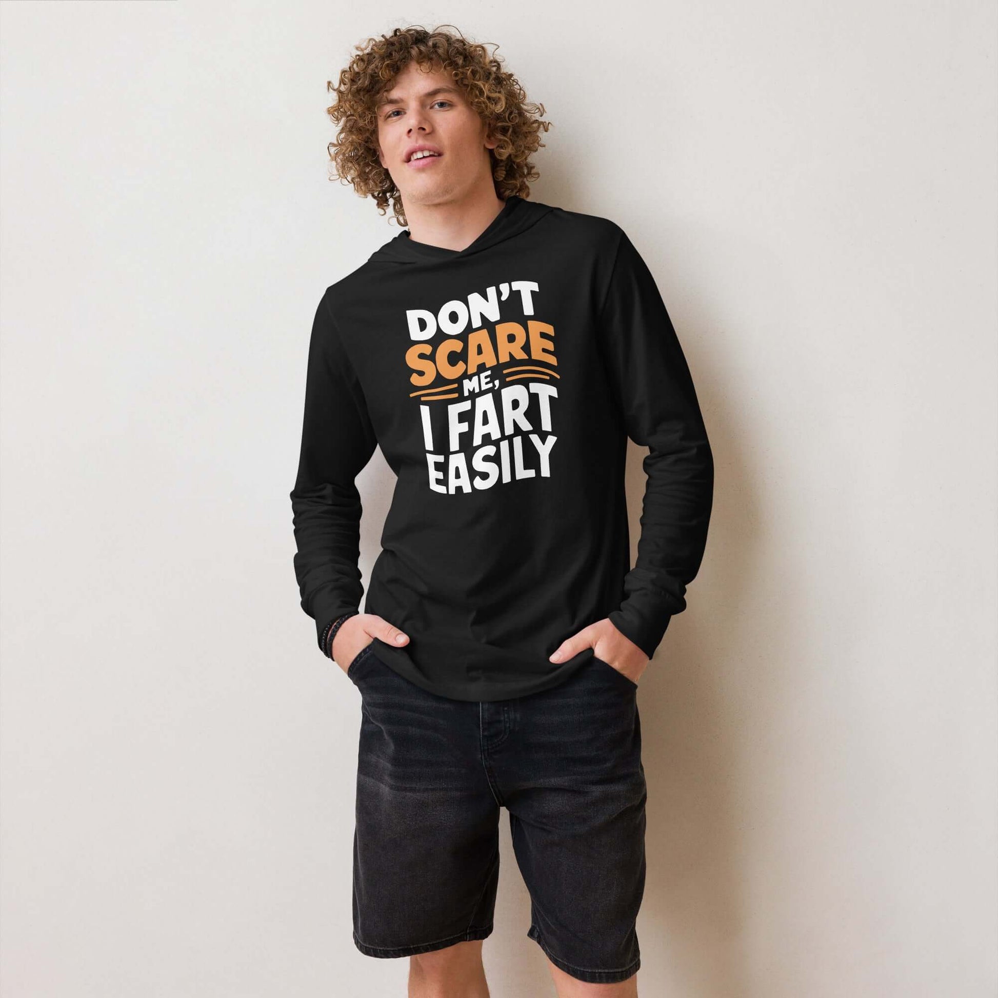 Don’t Scare Me I Fart Easily Hoodie Tee – Funny Gas Shirt Color: Black