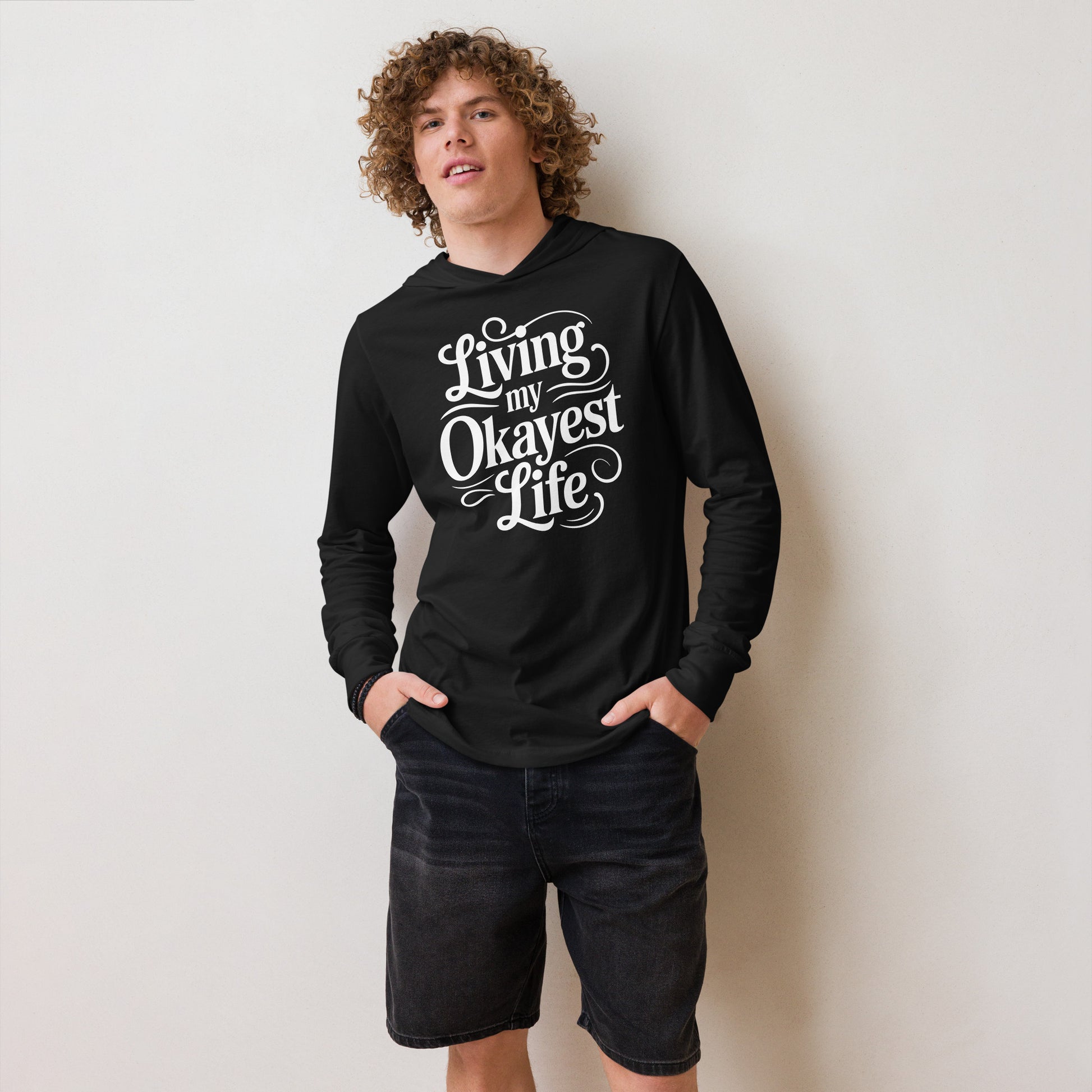 Living My Okayest Life Hoodie Tee – Casual & Funny Color: Charcoal-Black Triblend