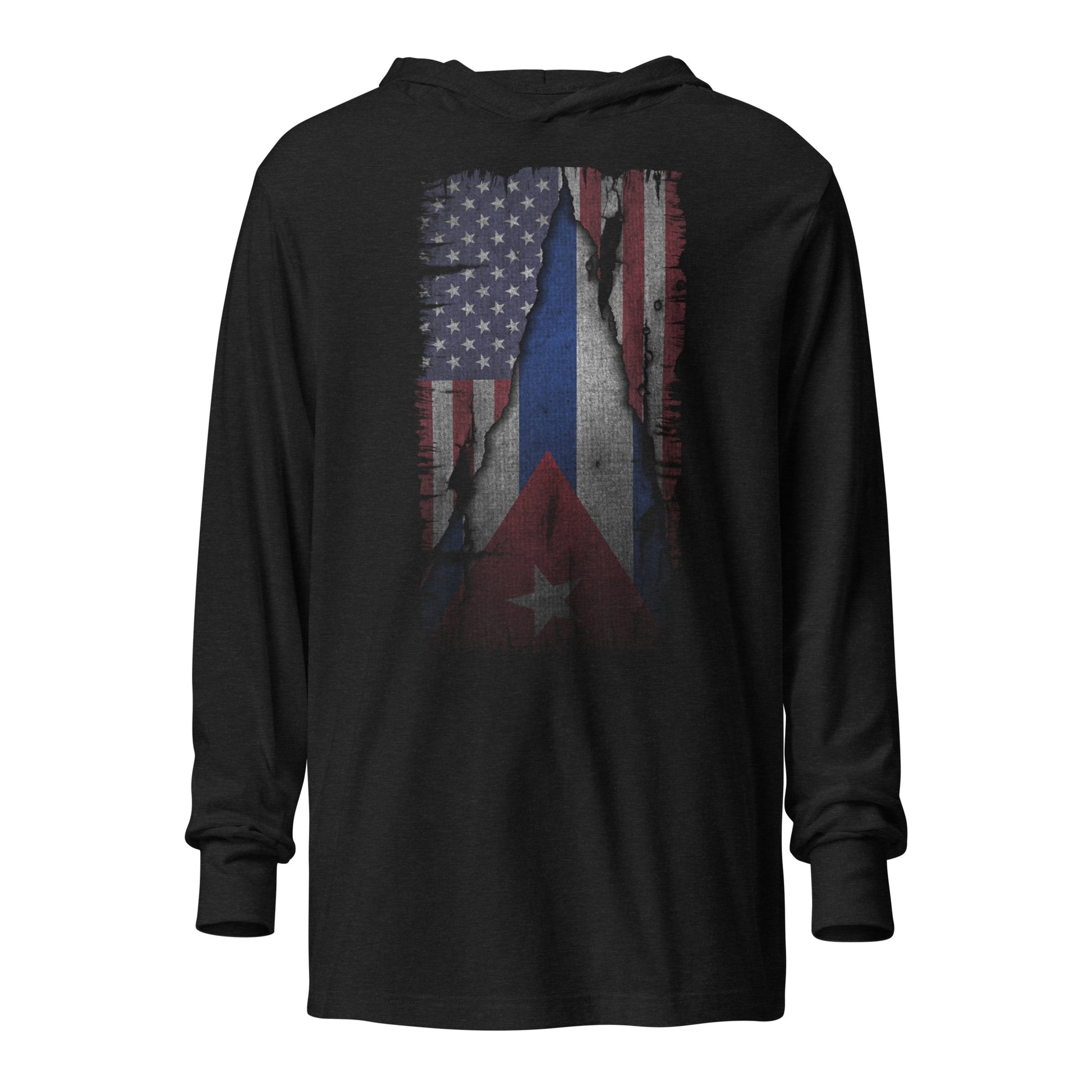 Cuban American Flag Hoodie Tee – Heritage Pride Shirt Color: Charcoal-Black Triblend