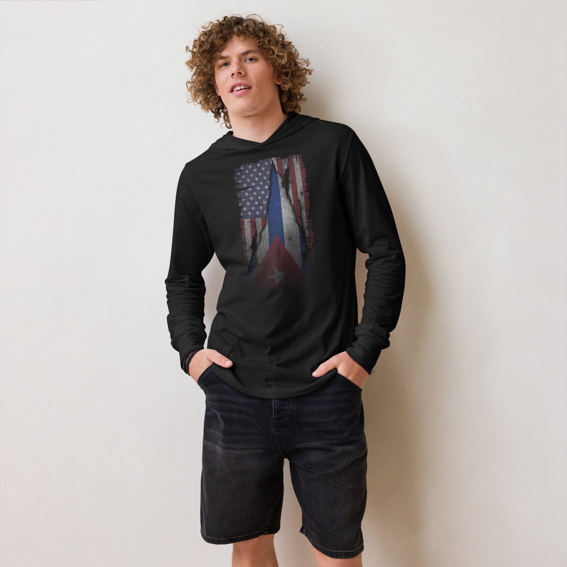 Cuban American Flag Hoodie Tee – Heritage Pride Shirt Color: Charcoal-Black Triblend
