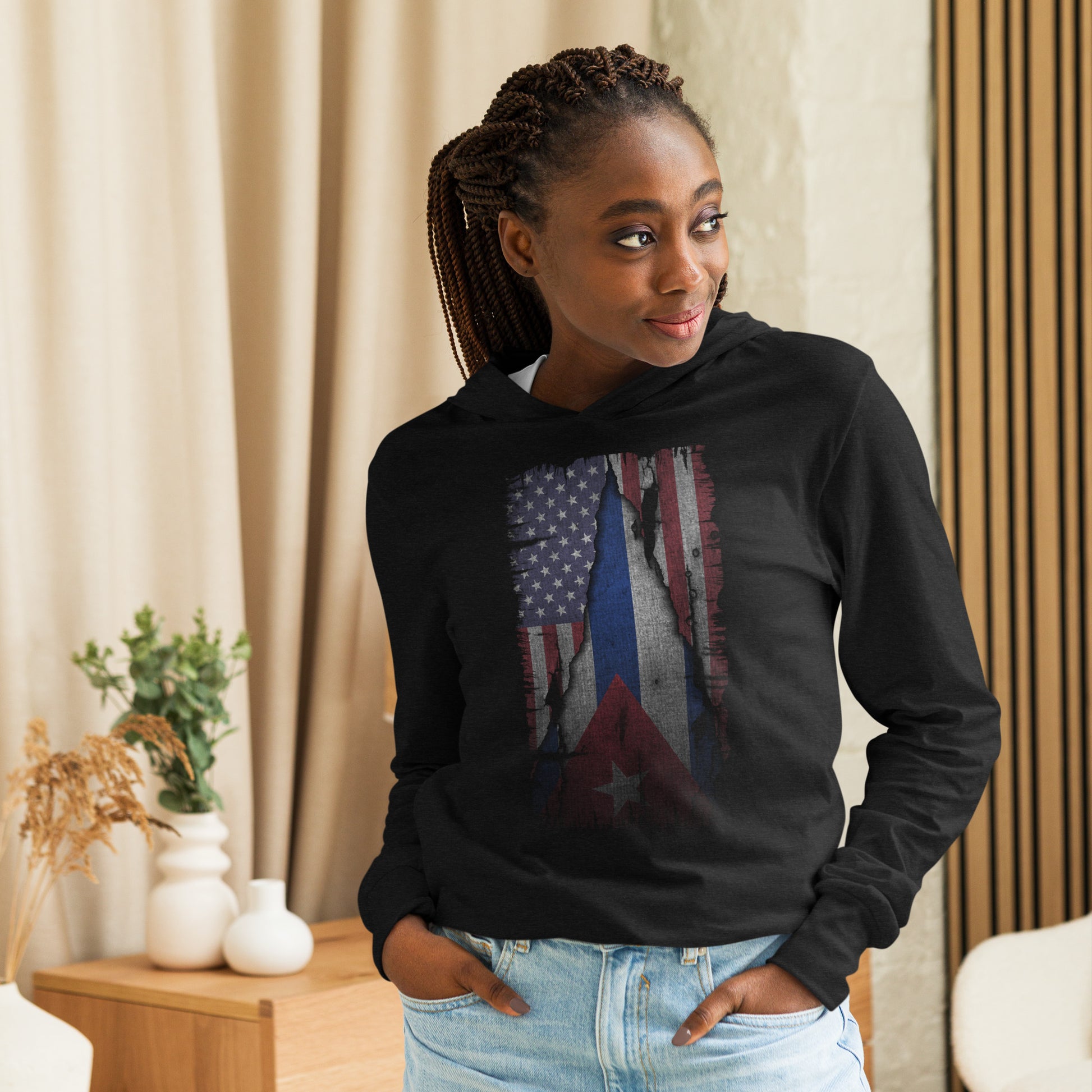 Cuban American Flag Hoodie Tee – Heritage Pride Shirt Color: Charcoal-Black Triblend