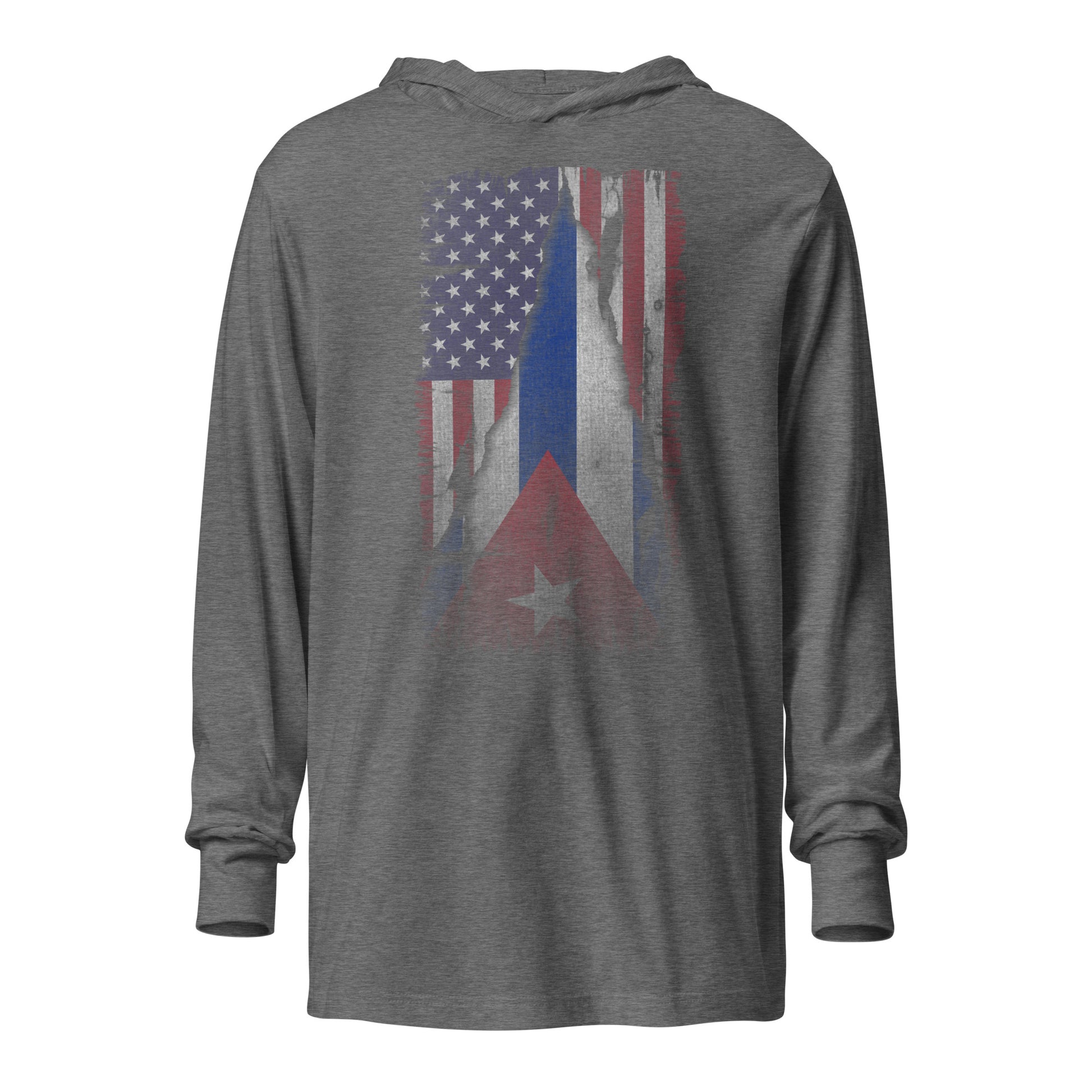 Cuban American Flag Hoodie Tee – Heritage Pride Shirt Color: Grey Triblend