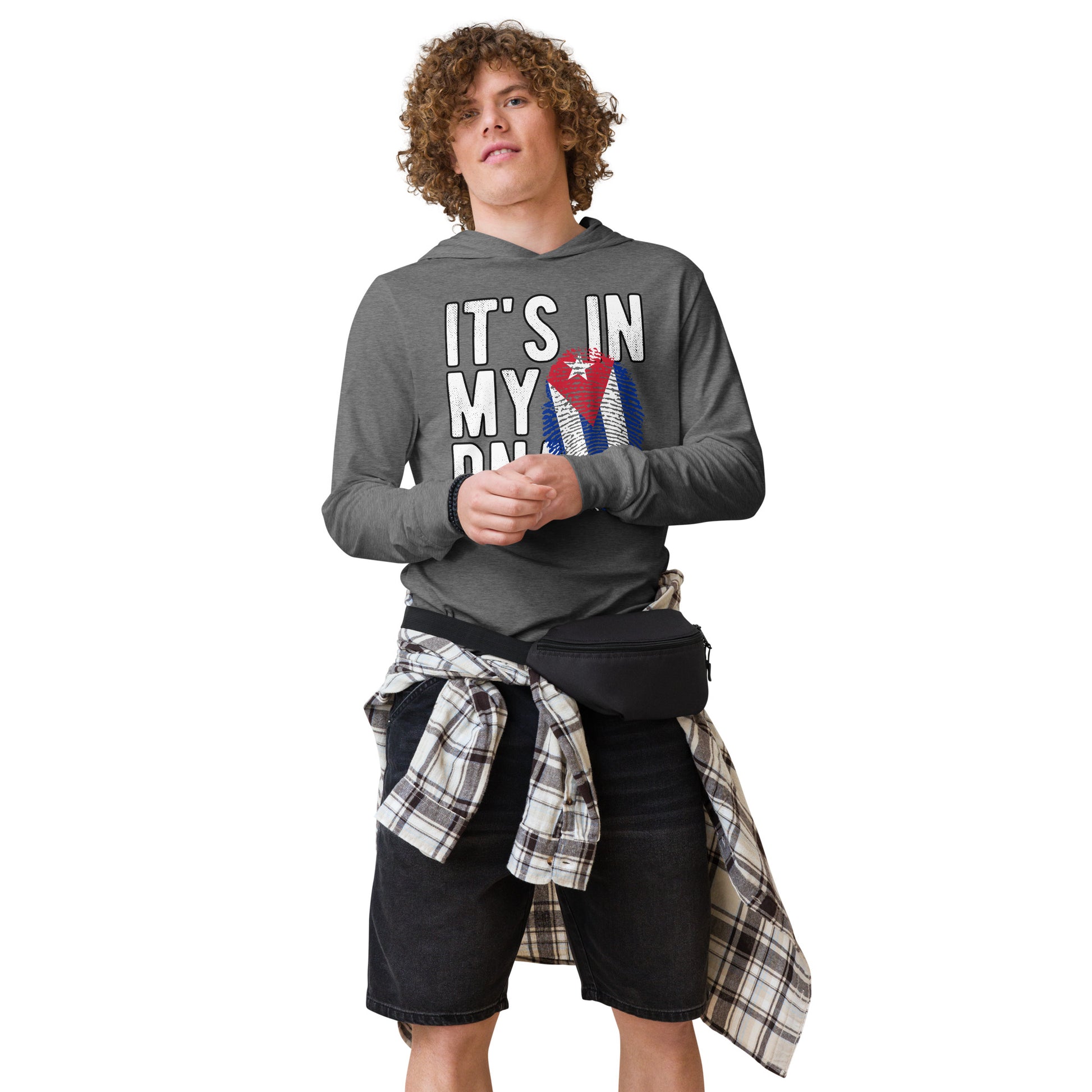 Cuban DNA Long Sleeve Tee – Fingerprint Flag Shirt Color: Grey Triblend