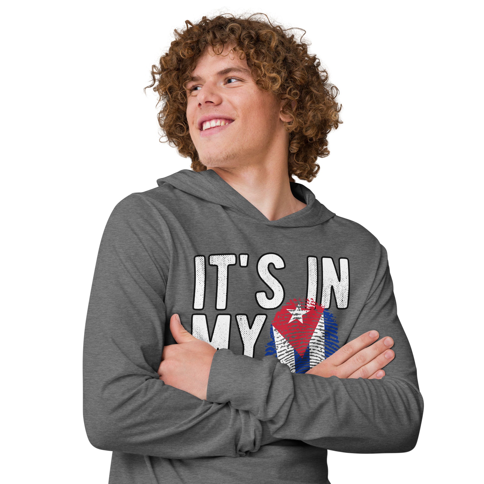 Cuban DNA Long Sleeve Tee – Fingerprint Flag Shirt Color: Charcoal-Black Triblend