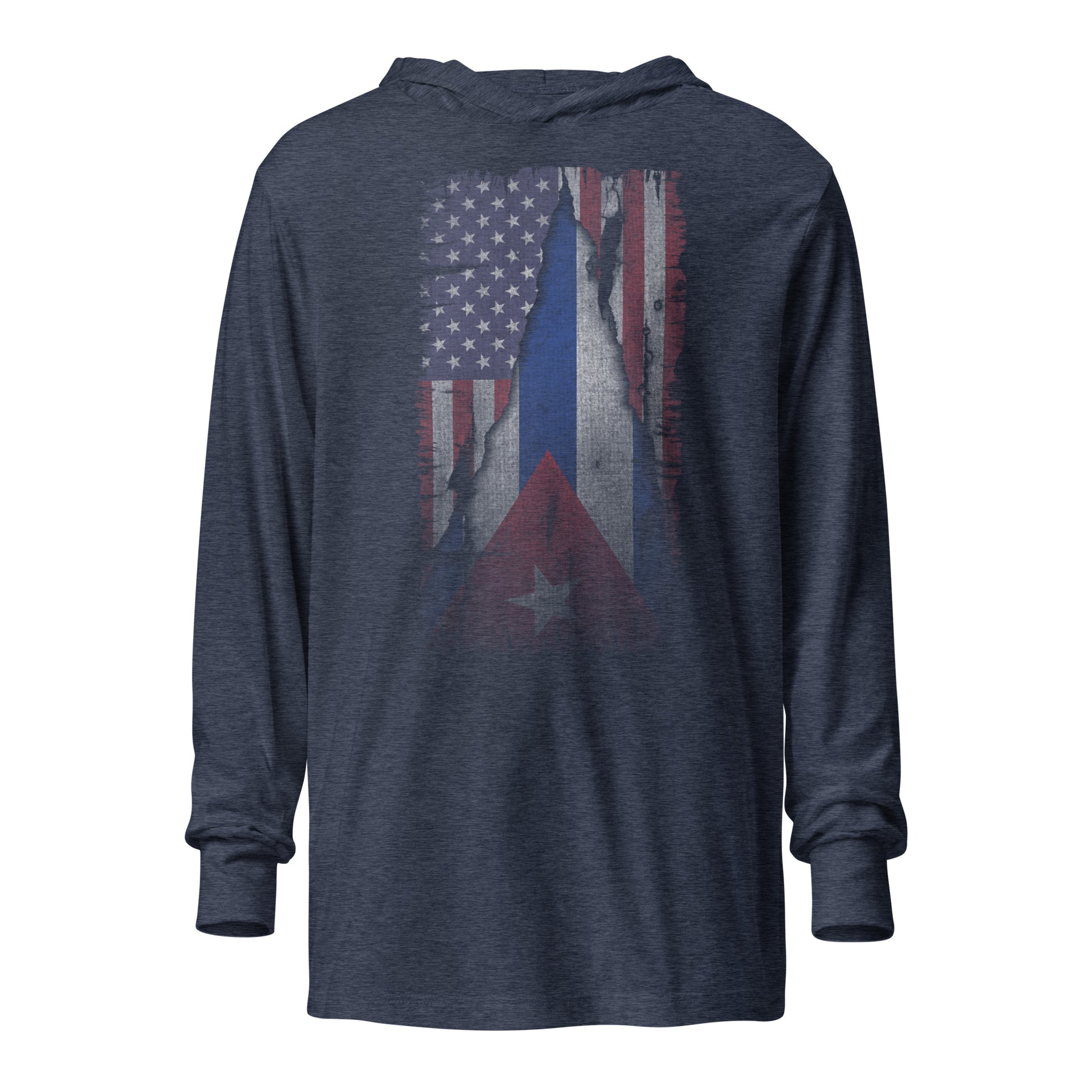 Cuban American Flag Hoodie Tee – Heritage Pride Shirt Color: Heather Navy