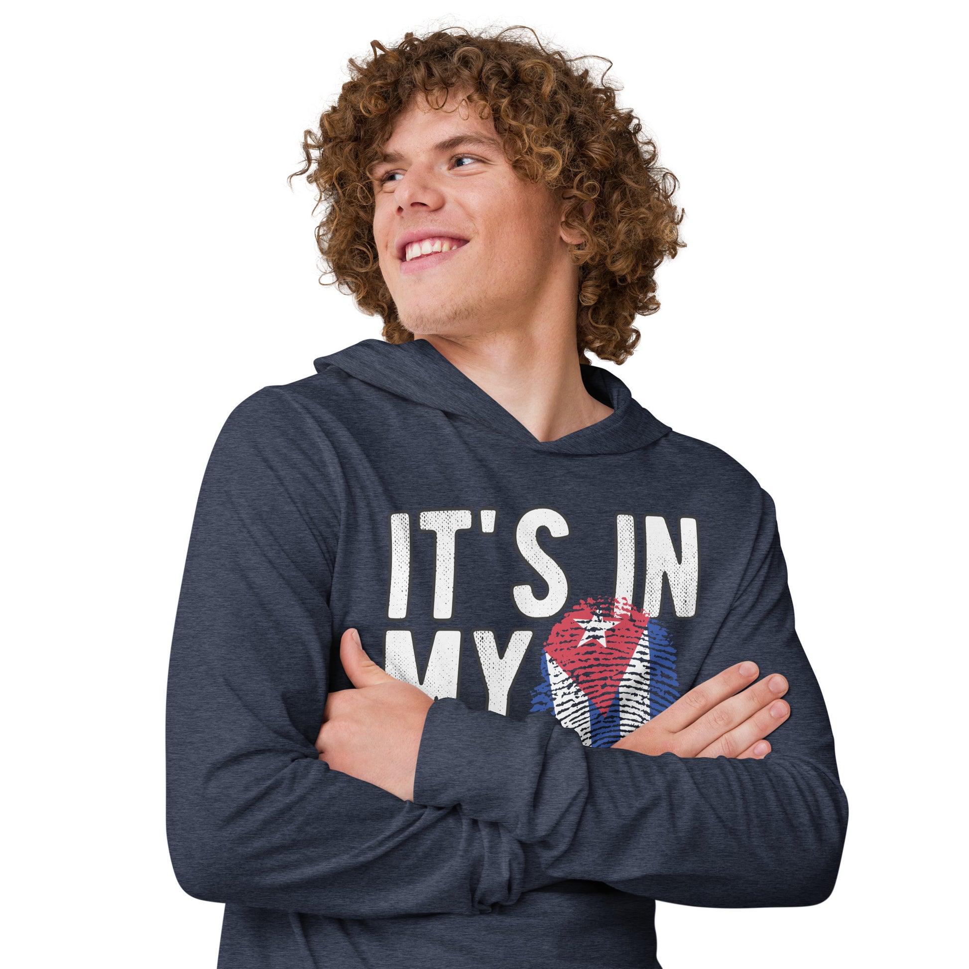 Cuban DNA Long Sleeve Tee – Fingerprint Flag Shirt Color: Charcoal-Black Triblend