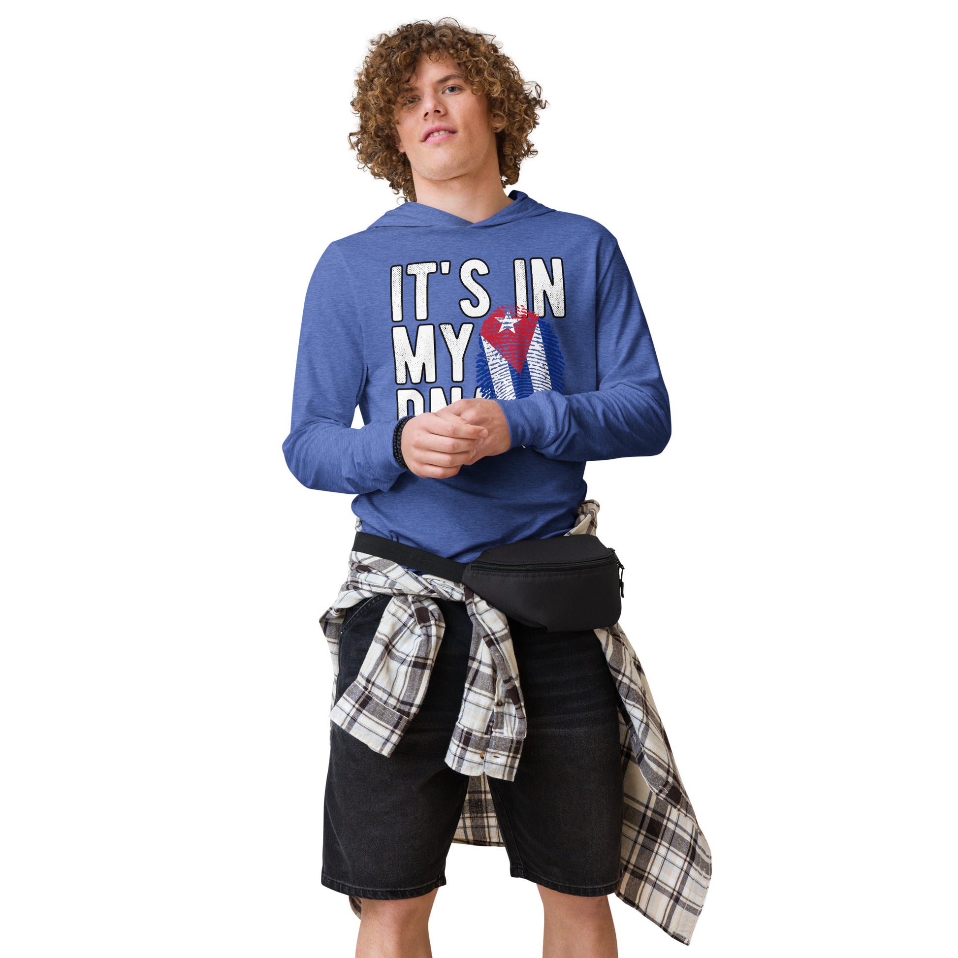 Cuban DNA Long Sleeve Tee – Fingerprint Flag Shirt Color: Heather True Royal