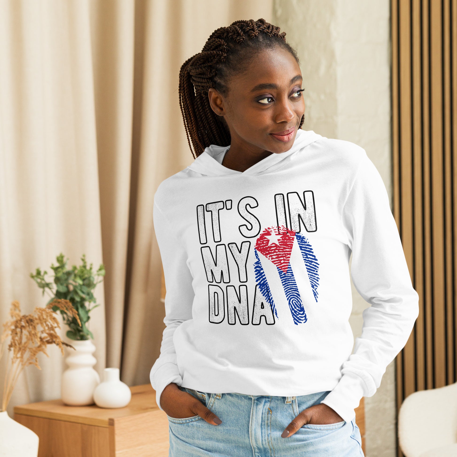 Cuban DNA Long Sleeve Tee – Fingerprint Flag Shirt Color: Charcoal-Black Triblend