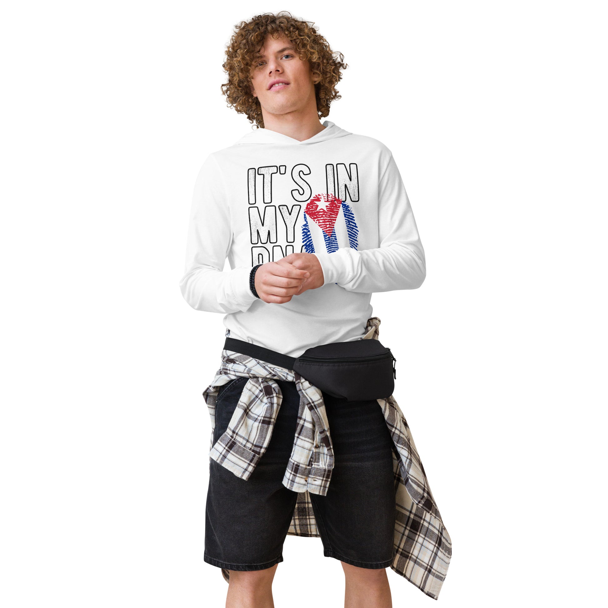 Cuban DNA Long Sleeve Tee – Fingerprint Flag Shirt Color: White