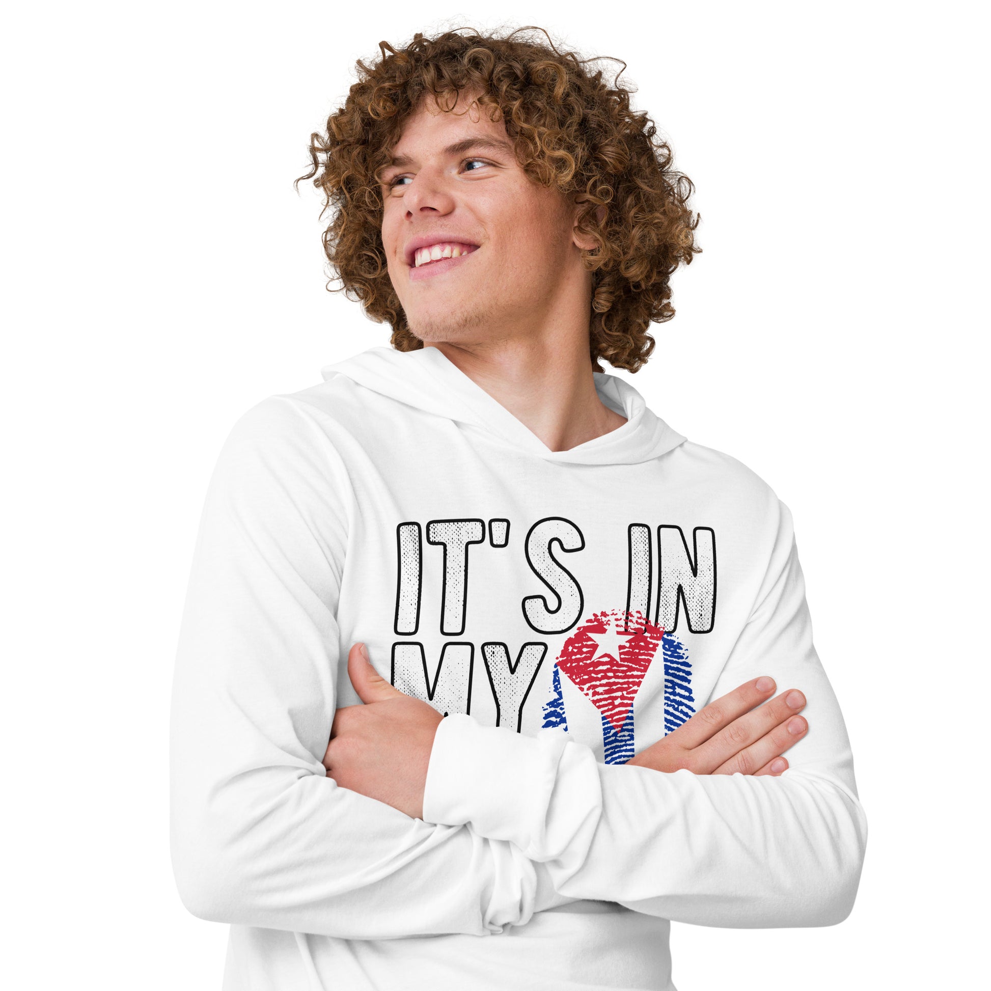 Cuban DNA Long Sleeve Tee – Fingerprint Flag Shirt Color: Charcoal-Black Triblend