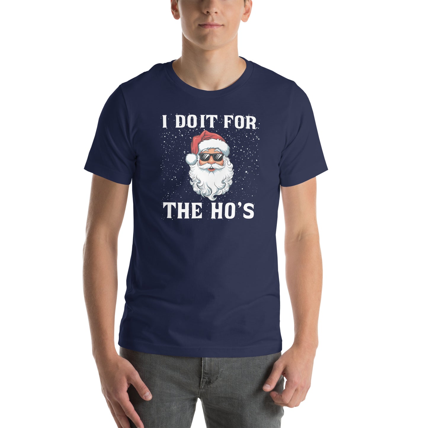 I Do It for the Ho's - Christmas Santa T-Shirt - Color: Navy