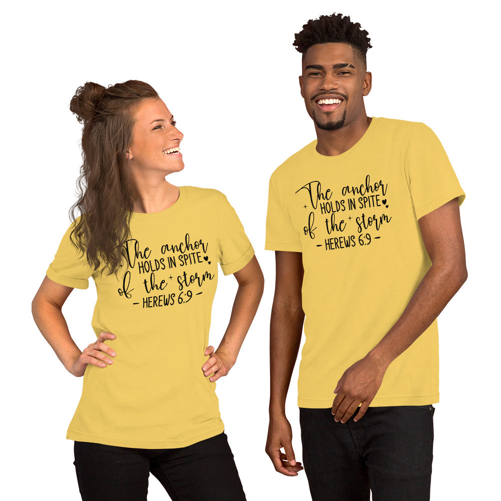 The Anchor Holds in Spite (Hebrews 6:9) T-Shirt - Color: Yellow